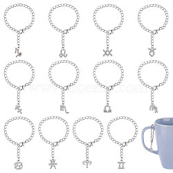 12 Constellation Alloy Rhinestone Cup Handle Pendant Decoration, with Alloy & Iron Findings, Crystal, 145~154mm, 12 style, 1pc/style, 12pcs/set(HJEW-AB00383)