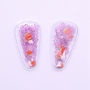 Plastic with Resin and Polymer Clay Accessories, DIY for Bobby pin Accessories, Oval with Strawberry, Violet, 55x29x5mm