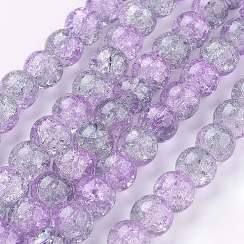 Spray Painted Crackle Glass Beads Strands, Round, Two Tone, Plum, 10mm, Hole: 1.3~1.6mm, about 80pcs/strand, 31.4 inch