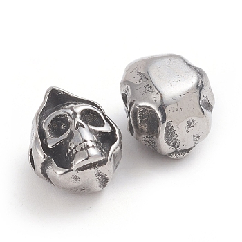 Halloween 304 Stainless Steel Beads, Skull Head, Antique Silver, 13x10.5x9.2mm, Hole: 2mm