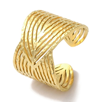 PVD Vacuum Plating 201 Stainless Steel Leaf Open Cuff Rings for Unisex, Real 18K Gold Plated, 16.5mm, 16mm