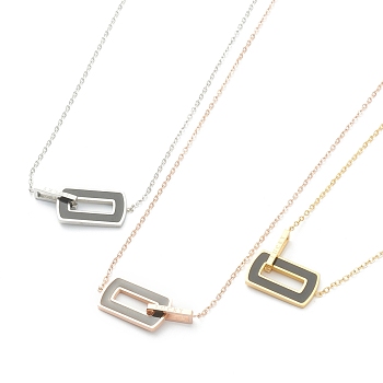 304 Stainless Steel Pendant Necklaces, with Cable Chains and Enamel, Rectangle with Word Lucky, Mixed Color, 17.16 inch(43.6cm)