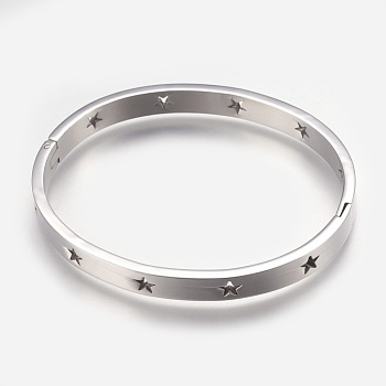 304 Stainless Steel Bangles, Star, Stainless Steel Color, 1-7/8 inchx2-1/4 inch(48x57mm)