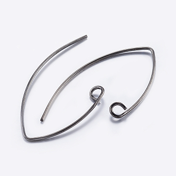 Brass Earring Hooks, with Horizontal Loop, Plated, Gunmetal, 29x15mm, Hole: 2mm, Pin: 0.6mm, Pin: 0.6mm