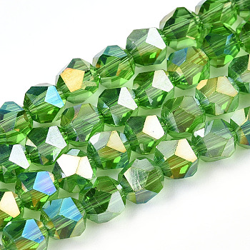 Electroplate Transparent Glass Beads Strands, AB Color Plated, Faceted, Round, Lime Green, 6x5.5x5.5mm, Hole: 1mm, about 100pcs/strand, 22.44 inch(57cm)