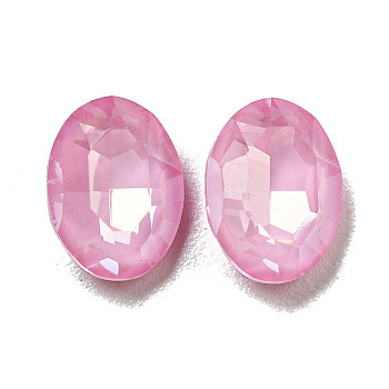 Glass Rhinestone Cabochons, Point Back & Back Plated, Faceted, Oval, Rosaline, 8x6x3mm