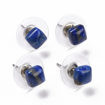 Natural Lapis Lazuli Ear Studs, with 304 Stainless Steel Ear Studs, 15.5x6x6mm, Pin: 0.6mm