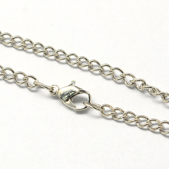 Vintage Iron Twisted Chain Necklace Making for Pocket Watches Design, with Lobster Clasps, Platinum, 31.5 inch, Link: 3.3x4.6x0.9mm