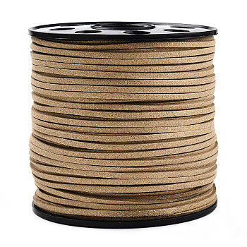 Eco-Friendly Faux Suede Cord, Faux Suede Lace, with Glitter Powder, Tan, 2.7x1.4mm, about 100yards/roll(300 feet/roll)