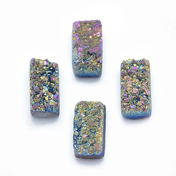 Electroplate Natural Druzy Quartz Cabochons, Rectangle, Multi-color Plated, 8x4x4~5mm