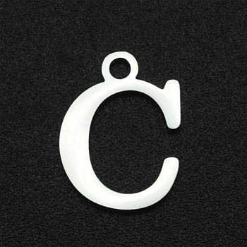 201 Stainless Steel Charms, Laser Cut, Letter, Stainless Steel Color, Letter.C, 12x9x1mm, Hole: 1.5mm