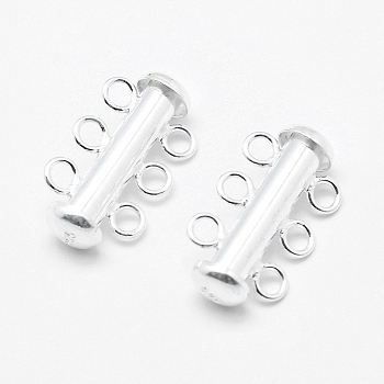 Sterling Silver Slide Lock Clasps, Peyote Clasps,, Silver, 18~19x11x6mm, Hole: 2mm