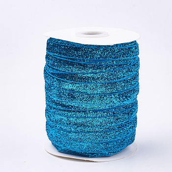 Glitter Sparkle Ribbon, Polyester & Nylon Ribbon, Deep Sky Blue, 3/8 inch(9.5~10mm), about 50yards/roll(45.72m/roll)