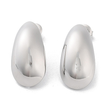 304 Stainless Steel Stud Earrings, Teardrop, Stainless Steel Color, 26.5x14mm