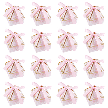 Diamond Shaped Paper Candy Packaging Boxes, with Ribbon, for Happy Day Wedding Party Gift Box, Pink, 7x7x8.5cm