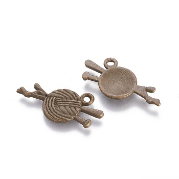 Tibetan Style Pendants, Alloy, Lead Free and Cadmium Free, Ball of Yarn, Antique Bronze Color, 26x11x1.5mm, hole: 2mm, 735pcs/1000g