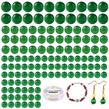 DIY Round Cat Eye Beads Bracelet Making Kit, Including Round Cat Eye Beads, Elastic Thread, Green, Beads: 175pcs/set