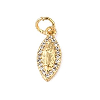 Brass Micro Pave Clear Cubic Zirconia Charms, with Jump Ring, Real 18K Gold Plated, Horse Eye, 14.5x6x2.5mm, Hole: 3mm