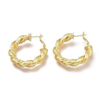Brass Hoop Earrings, with Steel Pin, Long-Lasting Plated, Twisted Ring Shape, Real 18K Gold Plated, 37.5x37.2x7.5mm, Pin: 0.7mm