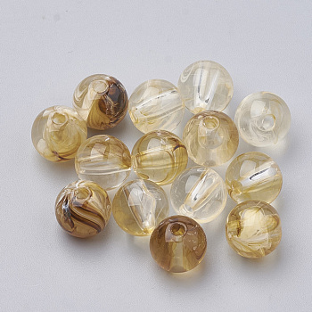 Transparent Acrylic Beads, Two-Tone, Round, Light Khaki, 10mm, Hole: 1.5mm