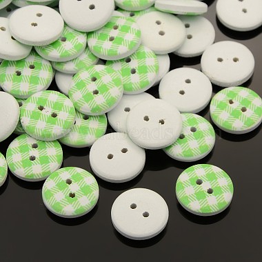 2-Hole Flat Round Tartan Pattern Printed Wooden Sewing Buttons(BUTT-M006-M)-2