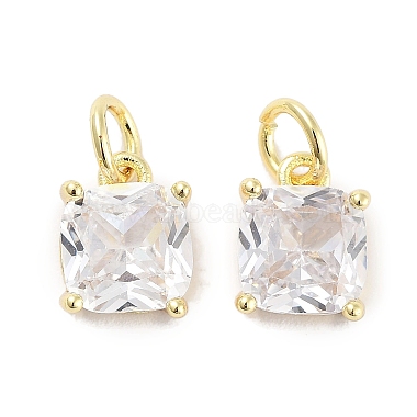 Real 18K Gold Plated Clear Square Brass+Cubic Zirconia Charms