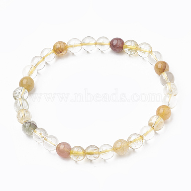 Bracelets extensibles naturels en perles de quartz rutilées(G-T104-30)-2