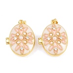 Brass Locket Pendants, with Enamel and ABS Plastic Imitation Pearl, Cadmium Free & Lead Free, Real 18K Gold Plated, Rack Plating, Long-Lasting Plated, Oval Charms, Pink, 26.5x21x10.5mm, Hole: 3x5mm(KK-D232-08G-01)