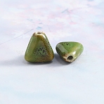 Handmade Porcelain Beads, for Bracelet/Necklace Decoration and DIY Materials, Triangle, Yellow Green, 16x15.5x8.5mm, Hole: 2.5mm(PW-WG882A4-04)