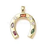 Brass Micro Pave Cubic Zirconia Pendants, Horseshoe, Real 18K Gold Plated, 23x17.5x2mm, Hole: 2x4mm(KK-I371-20G)