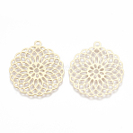 Brass Pendants, Etched Metal Embellishments, Flat Round, Light Gold, 30x27x0.3mm, Hole: 1.8mm(X-KKC-T001-13KC)