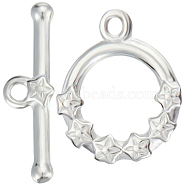 10Pcs Eco-friendly Brass Toggle Clasps, Cadmium Free & Lead Free, Long-Lasting Plated, Ring with Flower, 925 Sterling Silver Plated, Ring: 13x11x2mm, Bar: 4.5x16x1.5mm, Hole: 1.2mm(KK-BBC0009-92S)