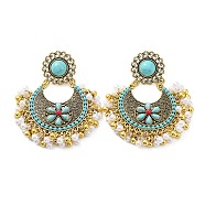 Resin Stud Earrings, with Zinc Alloy Finding and Sterling Silver Pin, Turquoise, 67x48mm(EJEW-I288-01B)