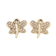 UV Plating Alloy Rhinestone Pendants, Dragonfly Charms, Light Gold, 15.5x15.5x2mm, Hole: 2mm(ALRI-N058-07KCG)