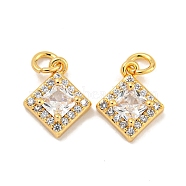 Brass Micro Pave Clear Cubic Zirconia Pendants, with Jump Ring, Rhombus, Real 18K Gold Plated, 11x9x4mm, Hole: 3mm(KK-P275-32B-G)