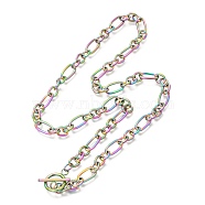 Unisex 304 Stainless Steel Figaro Chain Necklaces, with Toggle Clasps, Rainbow Color, 20.47 inch(52cm)(NJEW-H215-03MC)