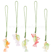 Glass Beads Mobile Straps, Nylon Cord Mobile Accessories Decoration, Flower & Leaf, Mixed Color, 12~12.5cm, 5pcs/set(HJEW-AB00016)