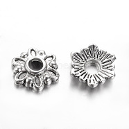 Tibetan Style Alloy Bead Caps, Flower, Cadmium Free & Nickel Free & Lead Free, Antique Silver, 7x7x2mm, Hole: 1.5mm(TIBEB-Q022-AS-FF)