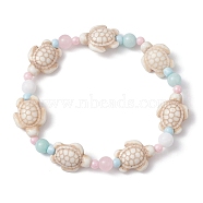 Dyed Natural Malaysia Jade & Synthetic Turquoise Turtle Beaded Stretch Bracelets, Ocean Theme Bracelet, Inner Diameter: 2-3/8 inch(6cm)(BJEW-JB09949-01)