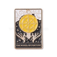 Alloy Pendants, Light Gold, Tarot Charms, The Wheel of Fortune, Yellow, 28x19x1.5mm, Hole: 2mm(JEWB-D064-01KCG-05)