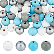 160Pcs 4 Colors Spray Painted Natural Wood Beads, Round, Mixed Color, 16mm, Hole: 4mm, 40pcs/color(WOOD-HY0001-15)