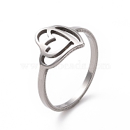 201 Stainless Steel Interlocking Double Heart Finger Ring, Hollow Wide Ring for Women, Stainless Steel Color, US Size 6 1/2(16.9mm)(RJEW-J051-03P)