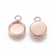201 Stainless Steel Pendant Cabochon Settings, Plain Edge Bezel Cups, Flat Round, Rose Gold, Tray: 8mm, 13.5x10x2mm, Hole: 2mm(STAS-F191-14RG-A)