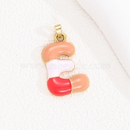 Alloy Enamel Pendants, Letter Charm, Golden, Letter E, 25.5x17x4mm, Hole: 3.5x2.5mm(ENAM-S023-01G-E)