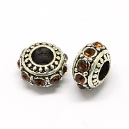 Alloy Rhinestone European Beads, Rondelle Large Hole Beads, Coffee, 11x7mm, Hole: 4.5mm(MPDL-R036-01B)