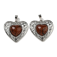 Natural Mahogany Obsidian Peach Love Heart Pendants, Rack Plating Brass Hollow Heart Charms, Cadmium Free & Lead Free, 29.5x30.5x7.5mm, Hole: 7.5x5mm(G-G158-01O)