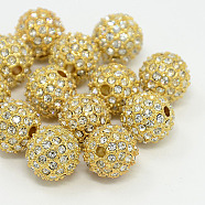 Alloy Rhinestone Beads, Grade A, Round, Golden Metal Color, Crystal, 10mm(X-RB-A034-10mm-A01G)