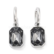 304 Stainless Steel Hoop Earring, Rectangle Glass Dangle Earring for Women, Stainless Steel Color, Silver, 31mm, Pin: 0.9mm(EJEW-C017-06P-02)