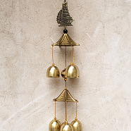 Alloy Wind Chimes Hanging Ornaments, with Bell, Sailboat, 590x61mm(WICH-PW0002-03C)