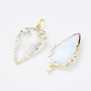 Opalite Pointed Pendants, with Brass Snap on Bails, Edge Golden Plated, Arrows, 32.5~50.5x19~22.5x6mm, Hole: 4.5x7mm(G-E564-04A-G)